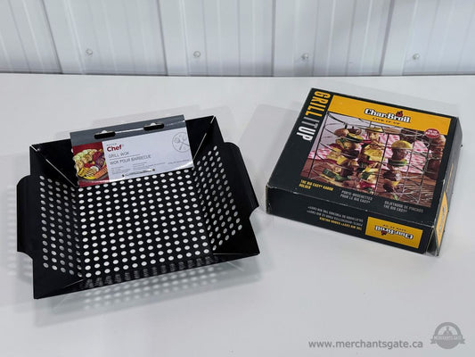 New BBQ Grill Accessory Lot Master Chef Grill Wok + Char-Broil Kabob Rack