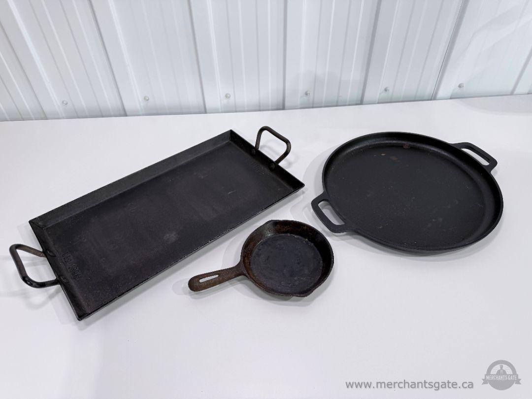 Cast Iron Cookware Lot Lodge Skillet Deep Fry Pan & Small Skillet 3 Pieces