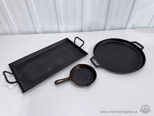 Cast Iron Cookware Lot Lodge Skillet Deep Fry Pan & Small Skillet 3 Pieces