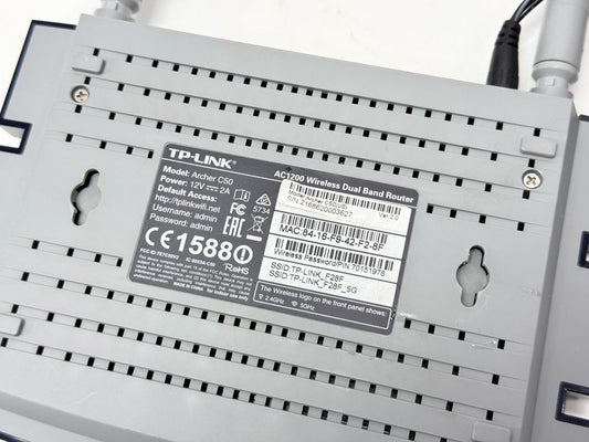 TP Link Archer C50 Wireless Router AC1200 Dual Band WiFi With Power Adapter Ethernet Cable