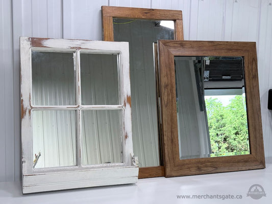 Rustic Wood Framed Mirror Collection Farmhouse Window Mirror Shelf Mirror Set
