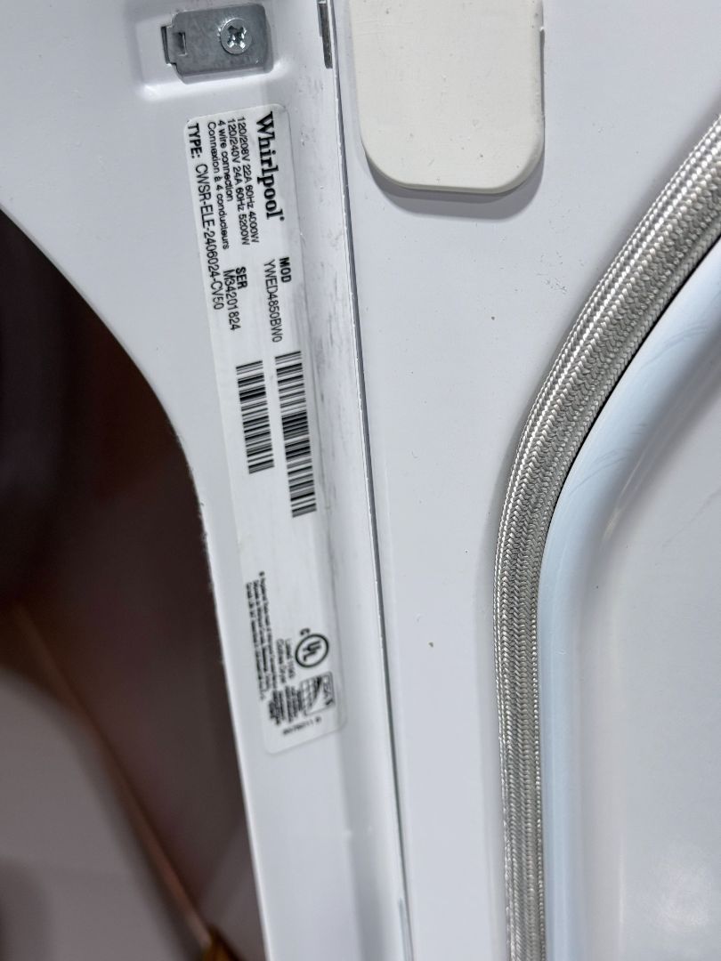 Whirlpool 7.0 Cu Ft Electric Dryer WED4850BW0 AccuDry Sensor Drying