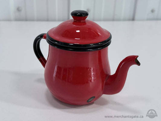 Vintage Red Enamel Teapot Made in Japan Mini Coffee Pot Kettle Decor