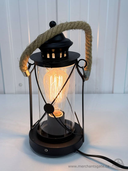 New Nautical Rope Handle Lantern Table Lamp Edison Bulb Coastal Decor