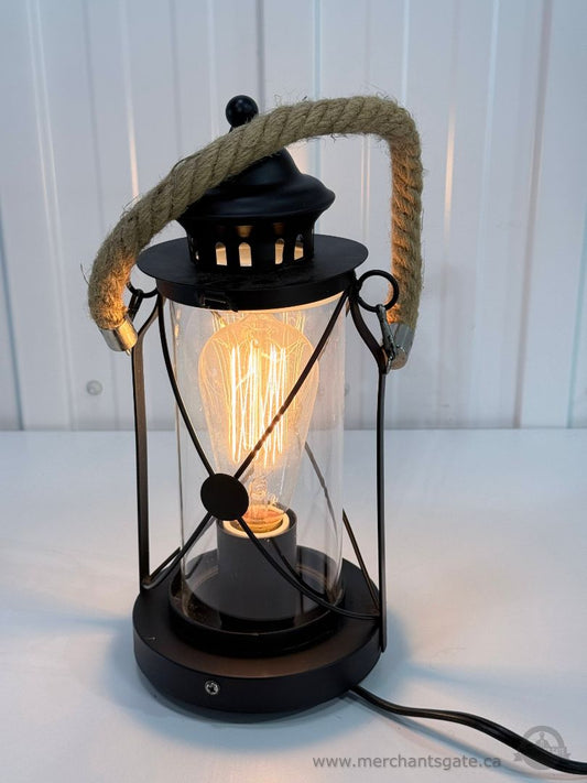 New Nautical Rope Handle Lantern Table Lamp Edison Bulb Coastal Decor