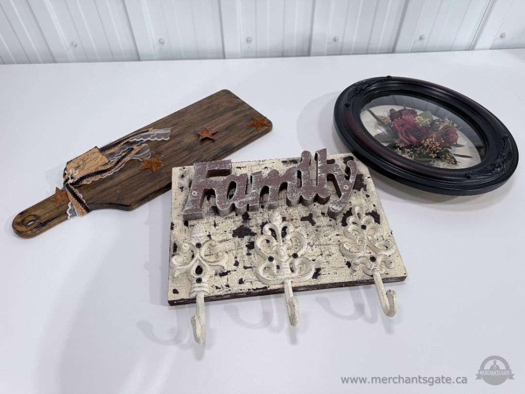 Rustic Farmhouse Wall Decor Lot Family Hook Rack Shadow Box Floral Display