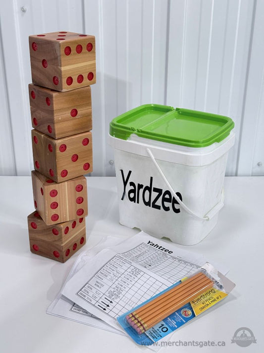 Giant Yardzee Yard Yahtzee Outdoor Lawn Dice Game Set with Bucket