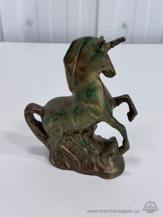 Vintage Solid Brass Unicorn Figurine Statue Fantasy Decor Paperweight 6.5"