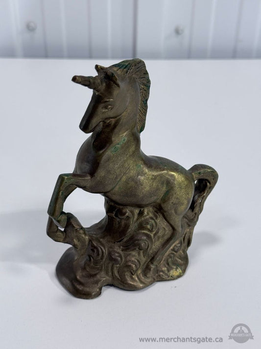 Vintage Solid Brass Unicorn Figurine Statue Fantasy Decor Paperweight 6.5"