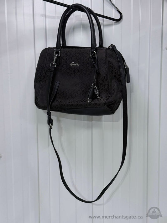 Guess Black Logo Satchel Crossbody Handbag Purse Silver Hardware