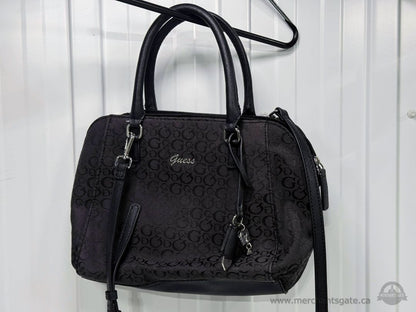 Guess Black Logo Satchel Crossbody Handbag Purse Silver Hardware