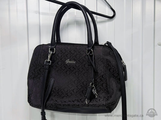 Guess Black Logo Satchel Crossbody Handbag Purse Silver Hardware