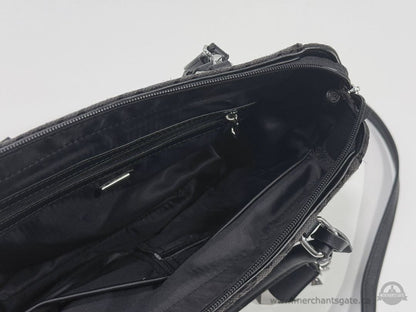 Guess Black Logo Satchel Crossbody Handbag Purse Silver Hardware