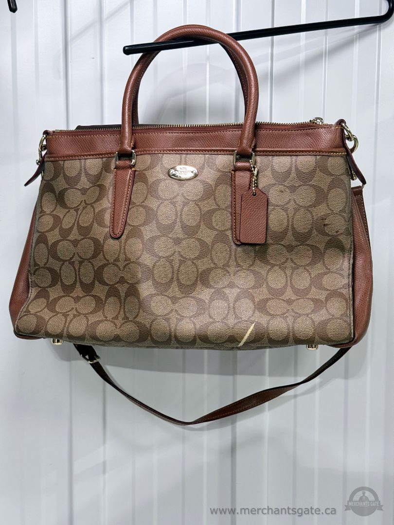 Coach Brown Signature Canvas Satchel Shoulder Crossbody Purse