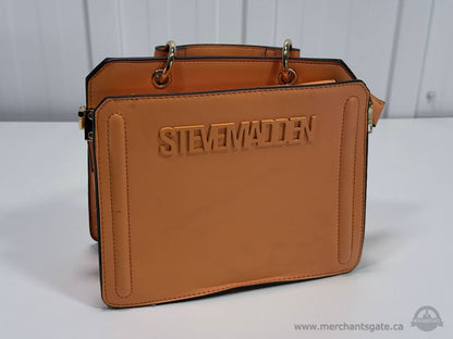 Steve Madden Structured Top Handle Satchel Orange Designer Handbag Purse Gold Hardware