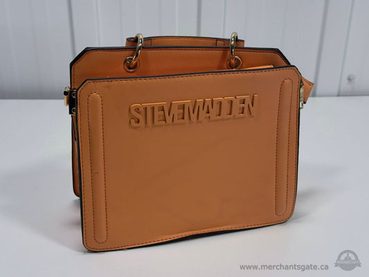 Steve Madden Structured Top Handle Satchel Orange Designer Handbag Purse Gold Hardware