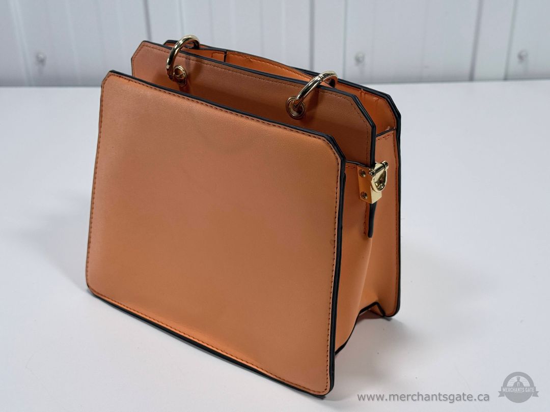 Steve Madden Structured Top Handle Satchel Orange Designer Handbag Purse Gold Hardware
