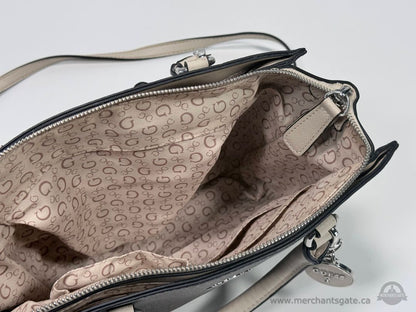 Guess Brown Cream Logo Satchel Crossbody Handbag Purse 12" Wide