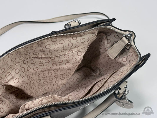 Guess Brown Cream Logo Satchel Crossbody Handbag Purse 12" Wide
