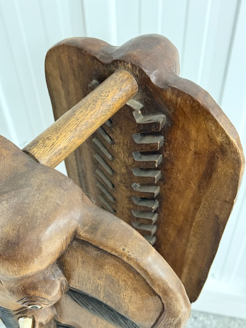 Solid Wood Elephant Carved CD Storage Tower Rack Tribal Decor Media Shelf 40 Inch