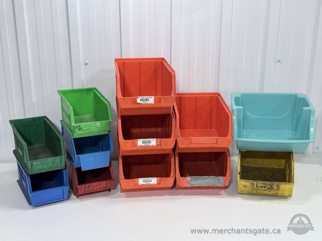 12 Large Heavy Duty Plastic Parts Storage Bins Workshop Garage Organizer Lot