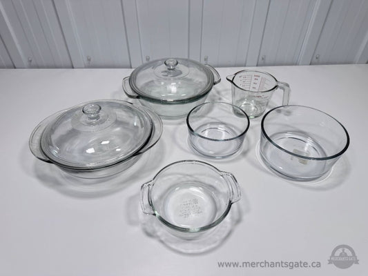 Anchor Hocking Glass Bakeware Casserole Dishes Bowls Measuring Cup 7 Piece Lot