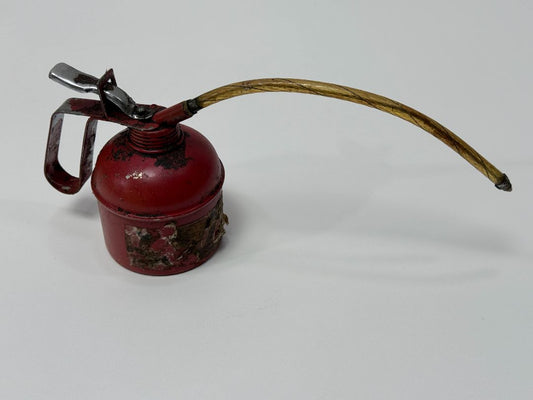 Vintage Red Metal Oil Can with Flexible Spout Industrial Garage Decor