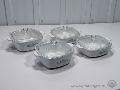 Corning Ware Blue Cornflower Casserole Dishes with Glass Lids 4 & 6 Cup Set of 4