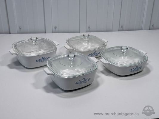 Corning Ware Blue Cornflower Casserole Dishes with Glass Lids 4 & 6 Cup Set of 4