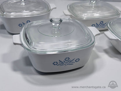 Corning Ware Blue Cornflower Casserole Dishes with Glass Lids 4 & 6 Cup Set of 4