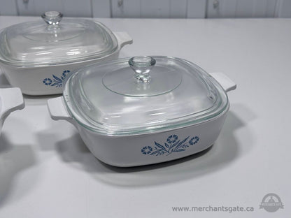 Corning Ware Blue Cornflower Casserole Dishes with Glass Lids 4 & 6 Cup Set of 4