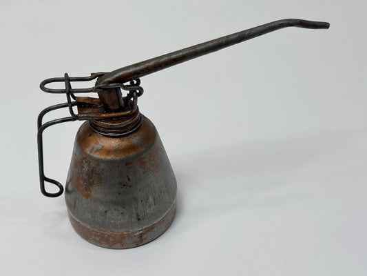Vintage Industrial Oil Can With Bent Spout And Spring Handle