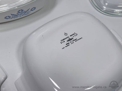 Corning Ware Blue Cornflower Casserole Dishes with Glass Lids 4 & 6 Cup Set of 4