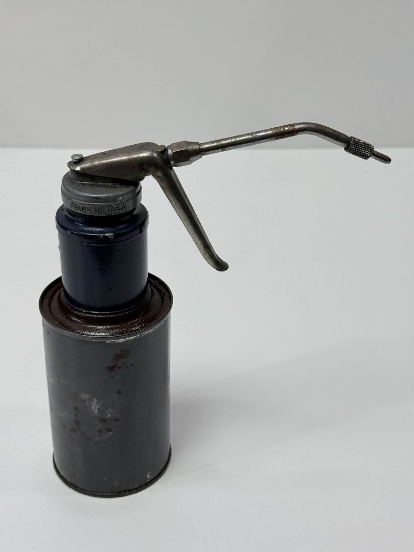 Vintage USA Made Steel Oil Can Industrial Oiler Pump With Curved Nozzle