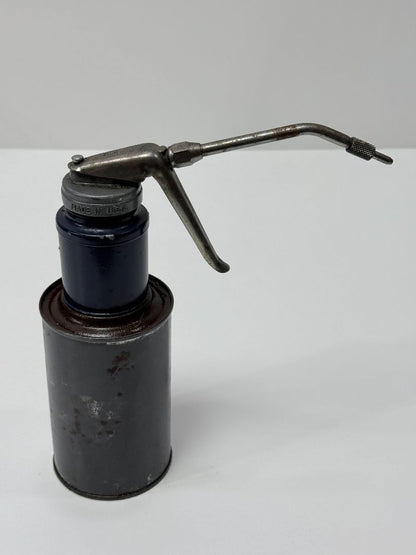 Vintage USA Made Steel Oil Can Industrial Oiler Pump With Curved Nozzle