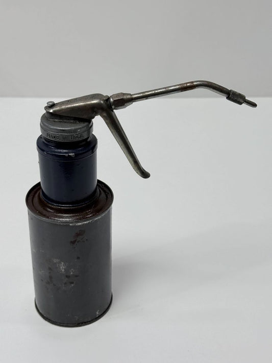 Vintage USA Made Steel Oil Can Industrial Oiler Pump With Curved Nozzle