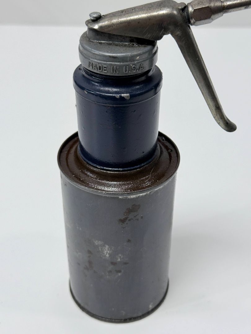 Vintage USA Made Steel Oil Can Industrial Oiler Pump With Curved Nozzle