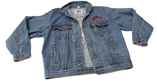 Planet Hollywood Chicago Denim Jacket Vintage Medium Embroidered Logo Unisex Style
