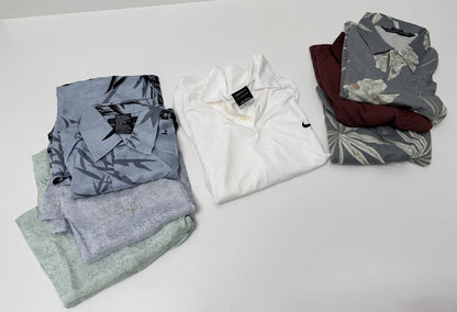 Mens Size L Hawaiian Shirt Lot of 7 Silk Button Front Casual Golf Tops Nike Polo