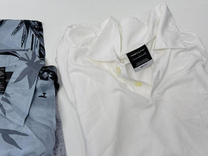 Mens Size L Hawaiian Shirt Lot of 7 Silk Button Front Casual Golf Tops Nike Polo