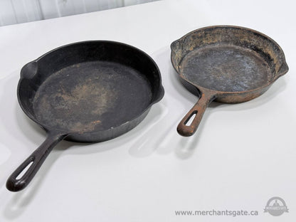 Vintage GSW Cast Iron Skillet Frying Pan Set 11" & 9" Made in Canada