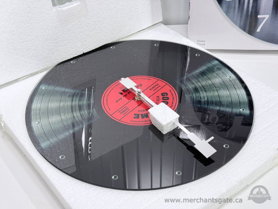 Kasa Elements Vinyl Record Glass Wall Clock Montreal Skyline 13"