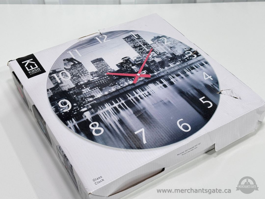 Kasa Elements Vinyl Record Glass Wall Clock Montreal Skyline 13"