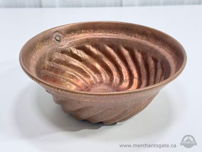 Vintage Hand Hammered Copper Pudding Mould Crown Monogram 8"