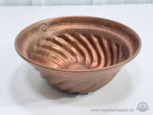 Vintage Hand Hammered Copper Pudding Mould Crown Monogram 8"