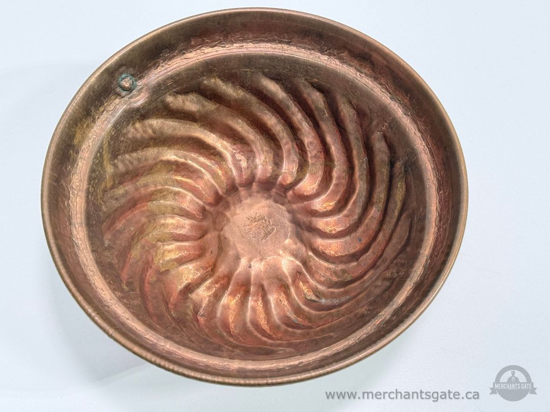 Vintage Hand Hammered Copper Pudding Mould Crown Monogram 8"