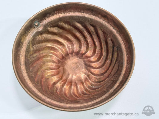 Vintage Hand Hammered Copper Pudding Mould Crown Monogram 8"