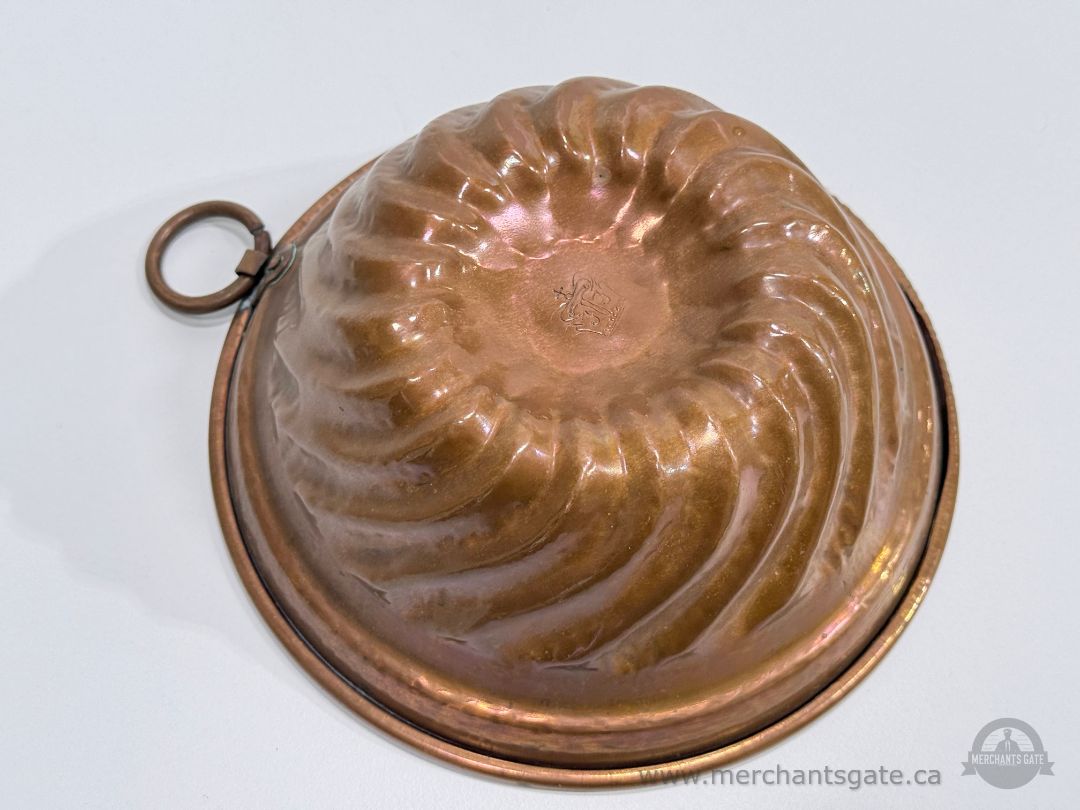 Vintage Hand Hammered Copper Pudding Mould Crown Monogram 8"