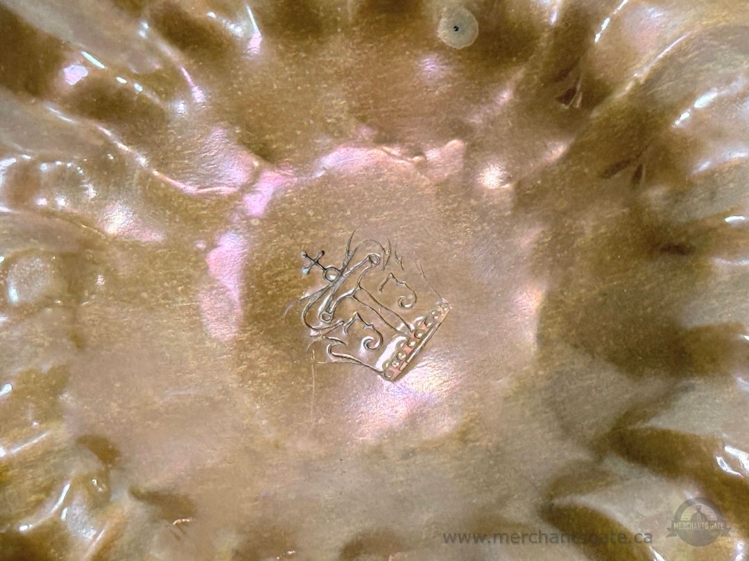 Vintage Hand Hammered Copper Pudding Mould Crown Monogram 8"