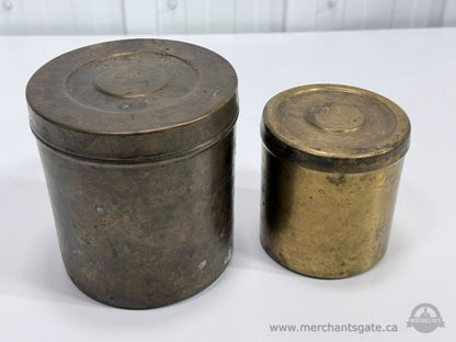 Vintage Solid Brass Lidded Canisters Set of 2 Storage Containers